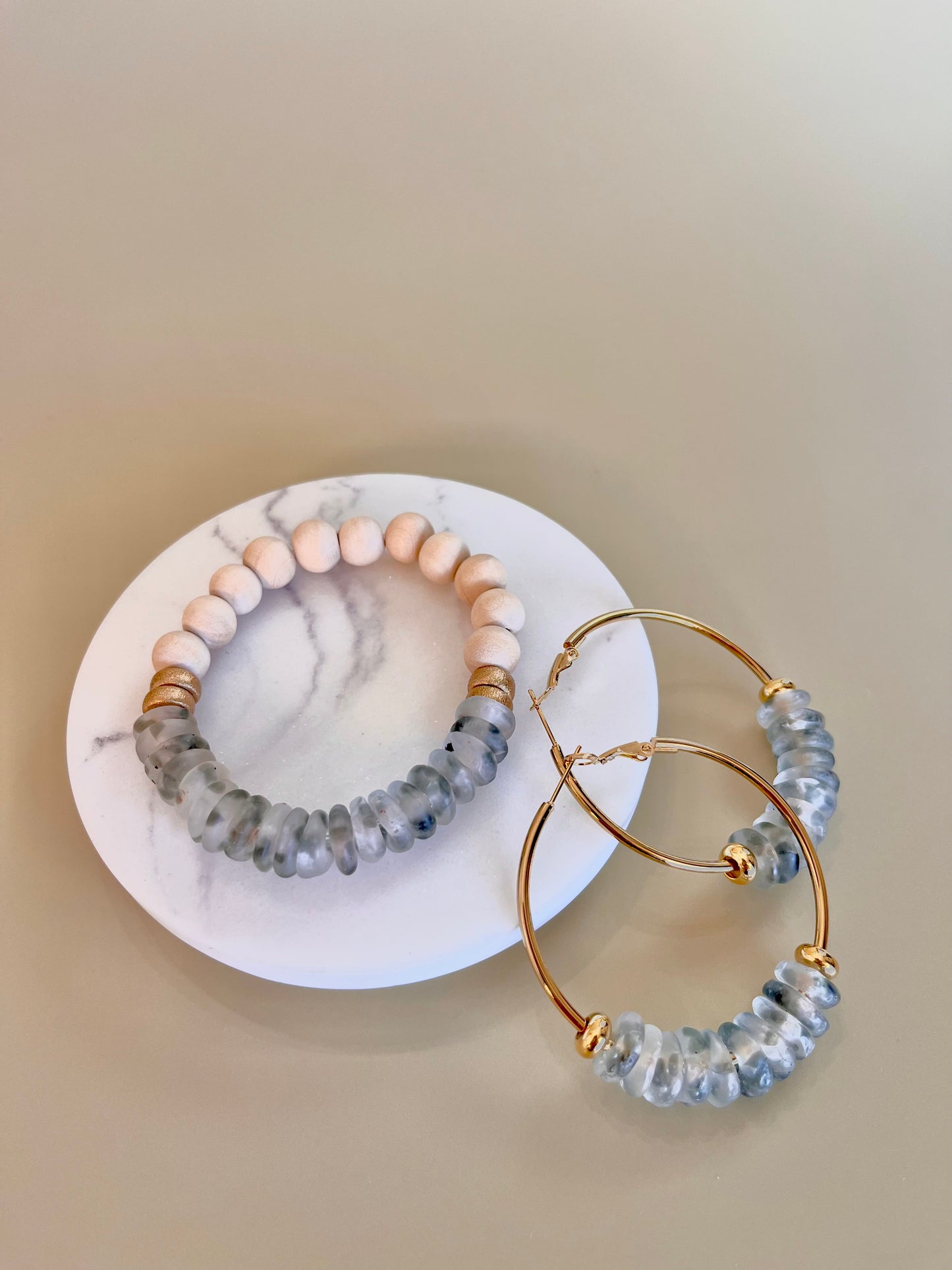 Gray Glass Beads Earrings
