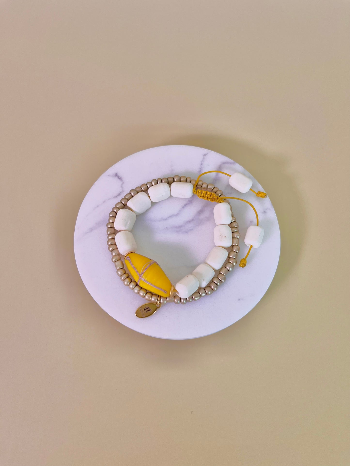 Yellow Java French Cross Beads& Bone Duo Bracelet