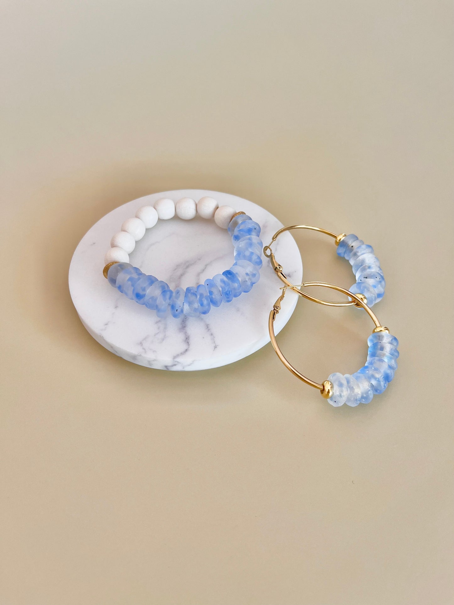Blue Mist Rondelle Glass Bracelet