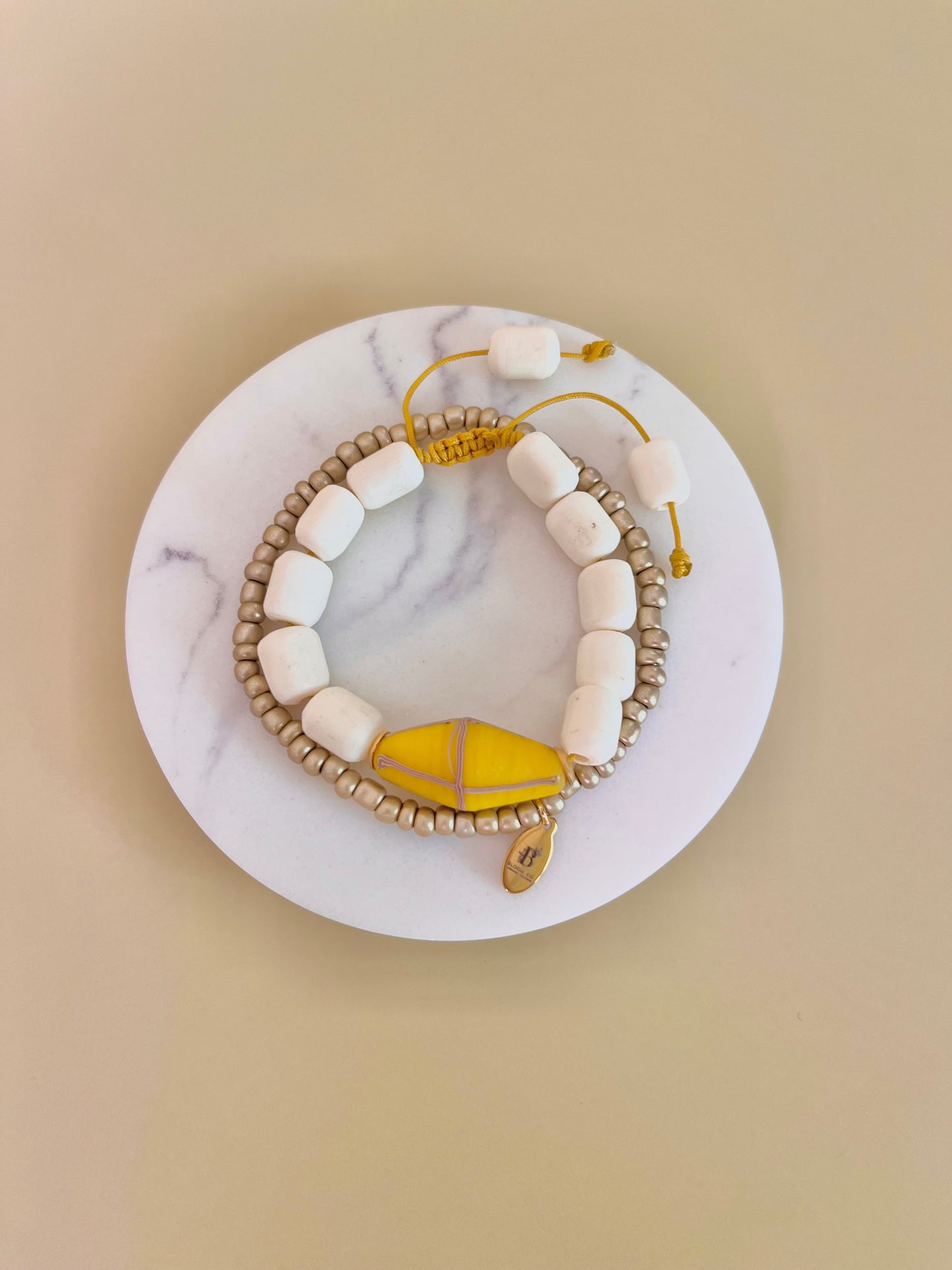 Yellow Java French Cross Beads& Bone Duo Bracelet