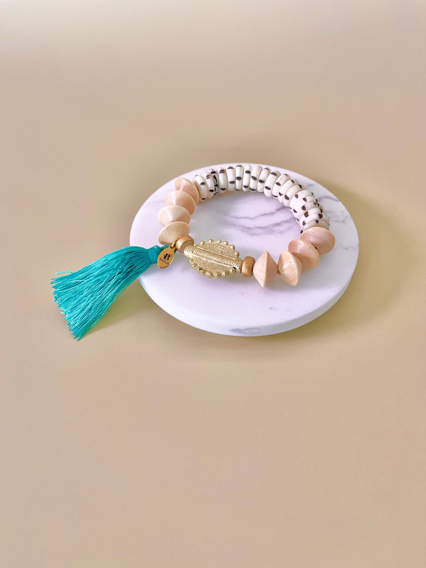 Carved bone & Wood beads Trio Bracelet