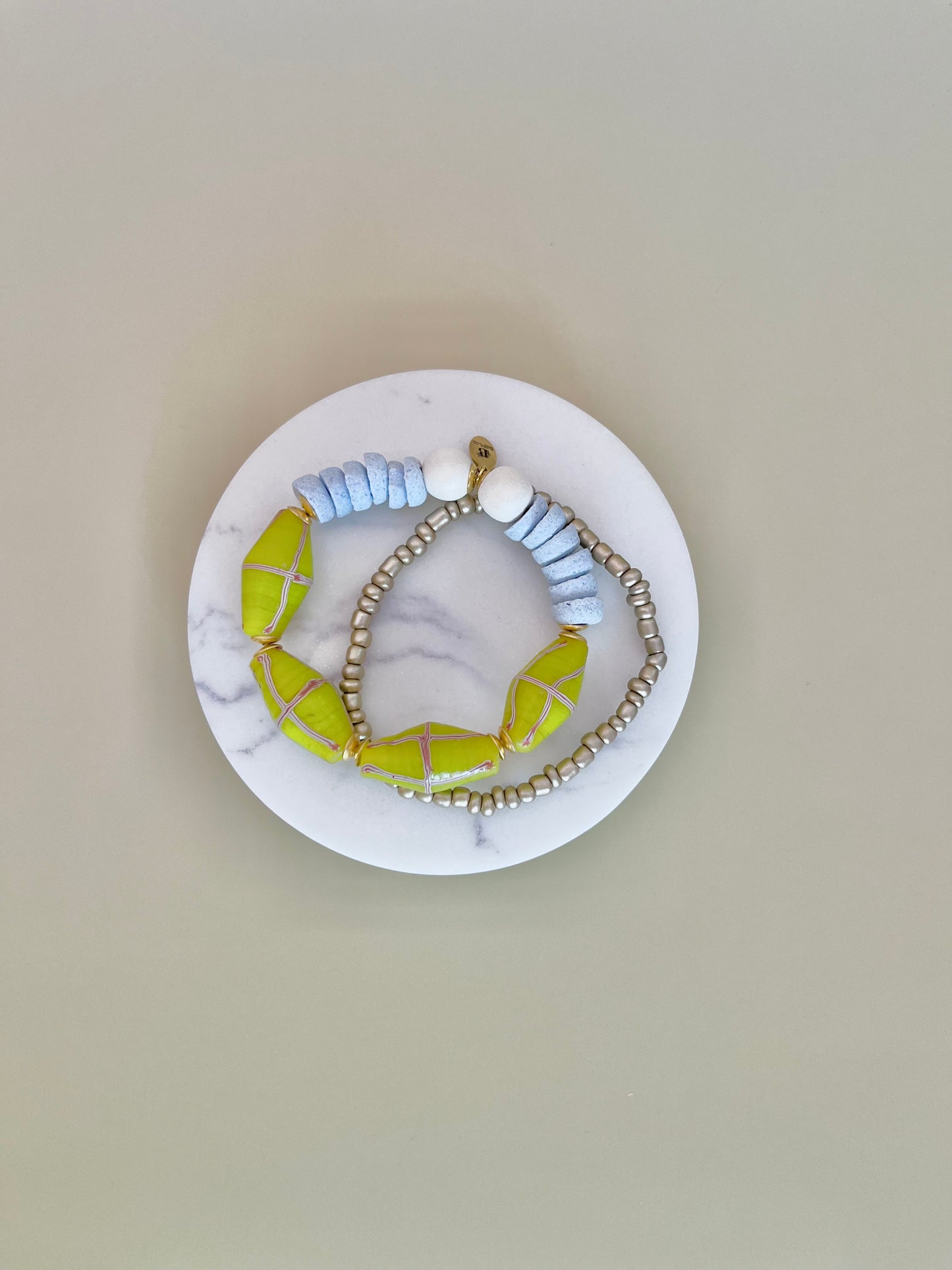 Olive Green Java Beads & Glass Duo Bracelets
