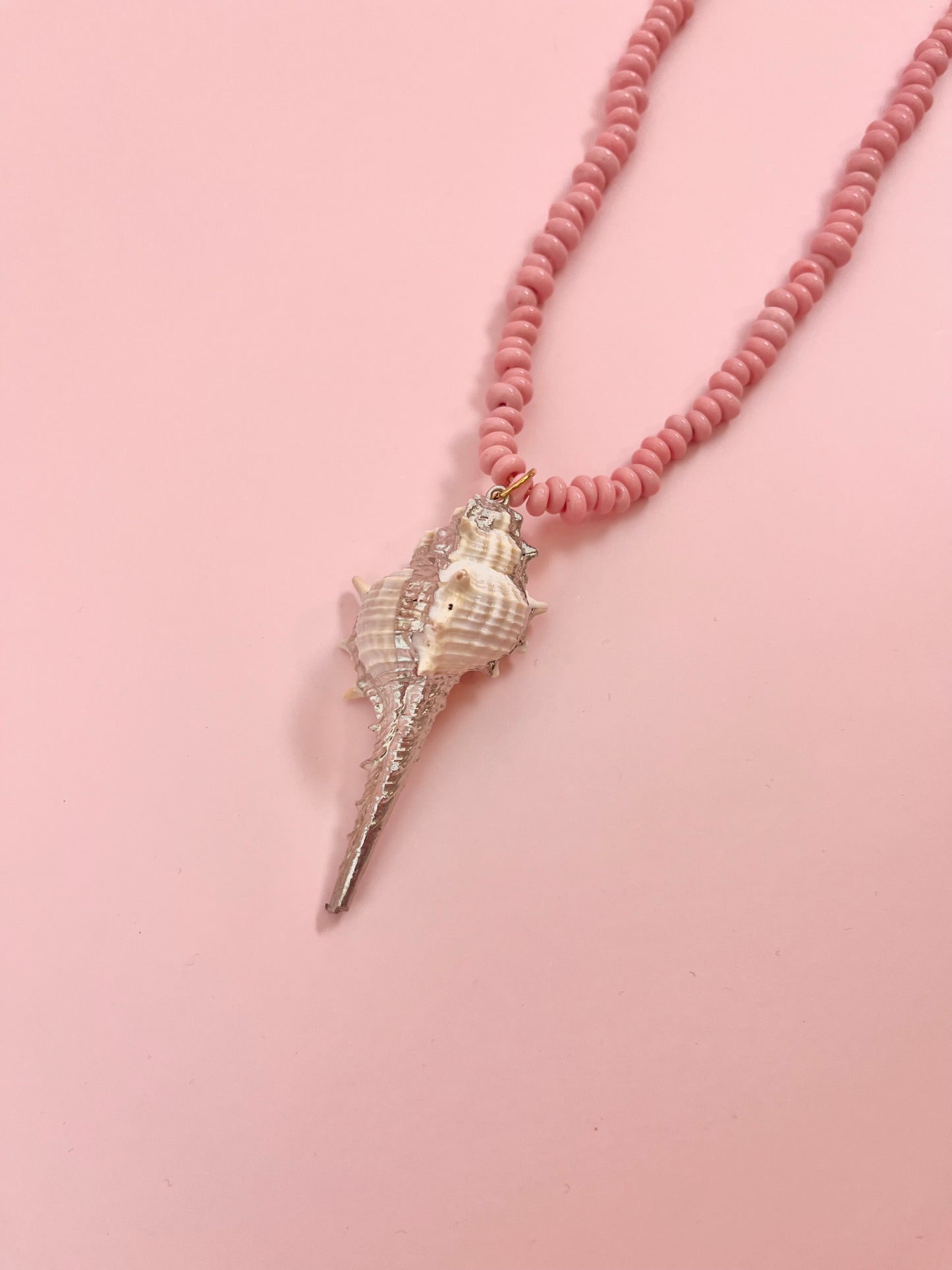 Shell & Pink Java Glass Donut Necklace