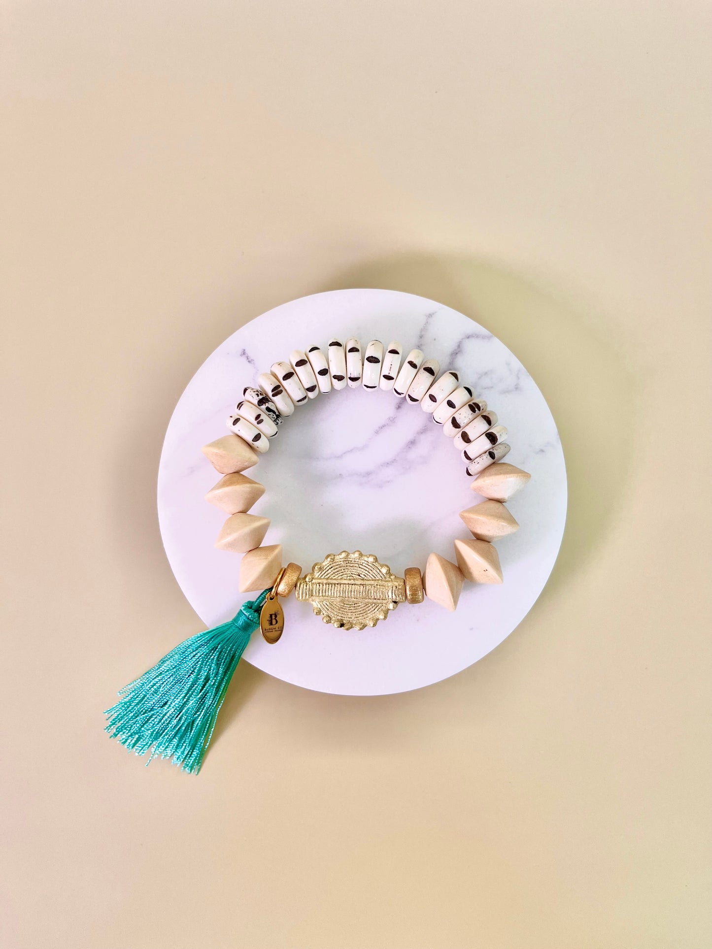 Carved bone & Wood beads Trio Bracelet