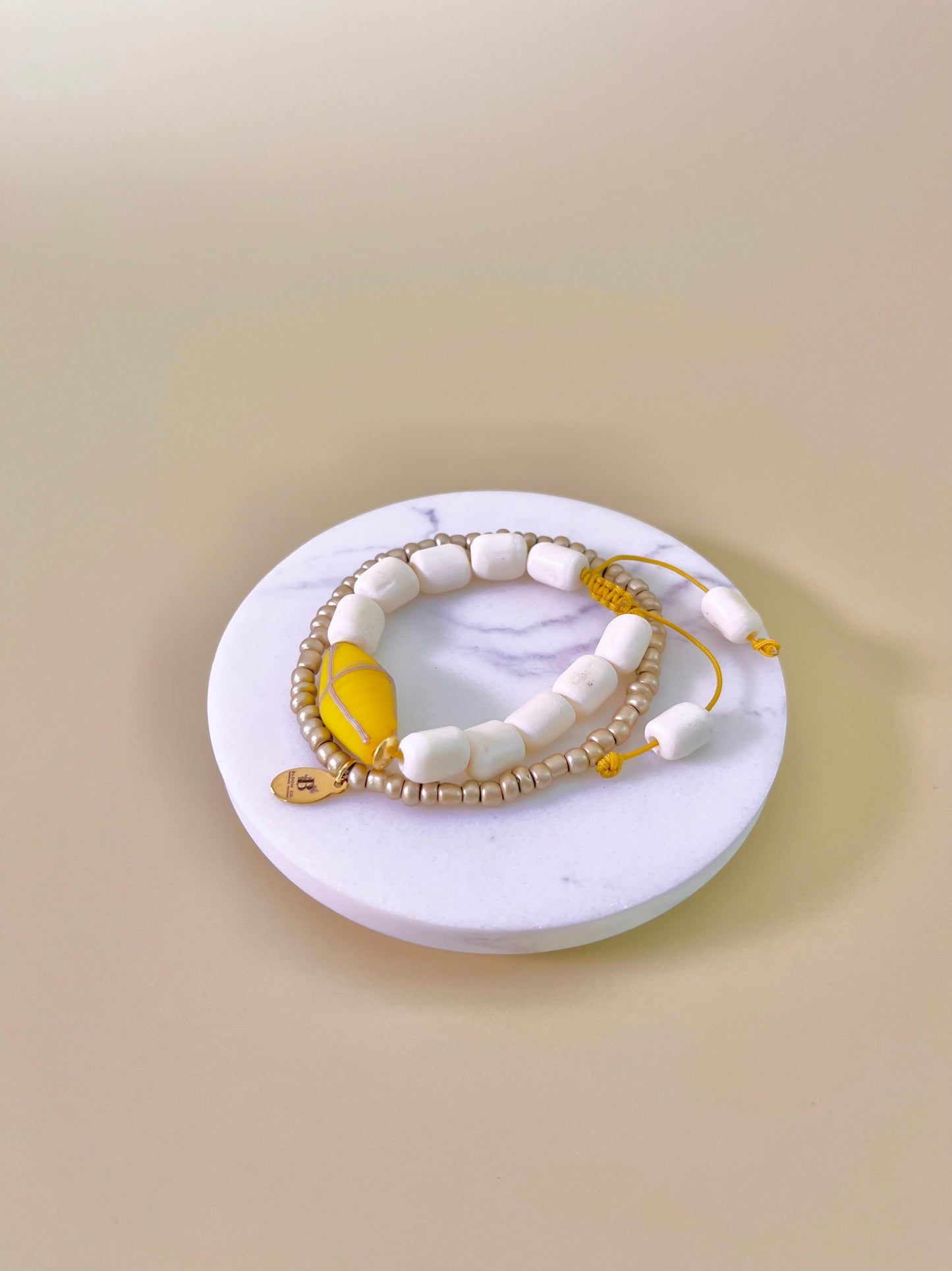 Yellow Java French Cross Beads& Bone Duo Bracelet