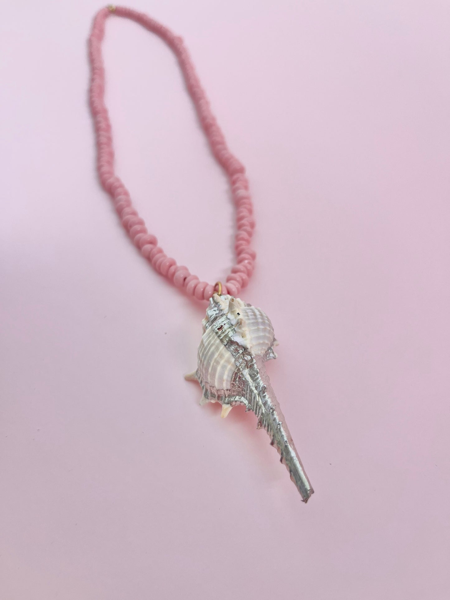 Shell & Pink Java Glass Donut Necklace