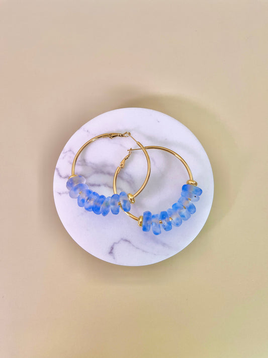 Blue Mist Rondelle Glass Earrings