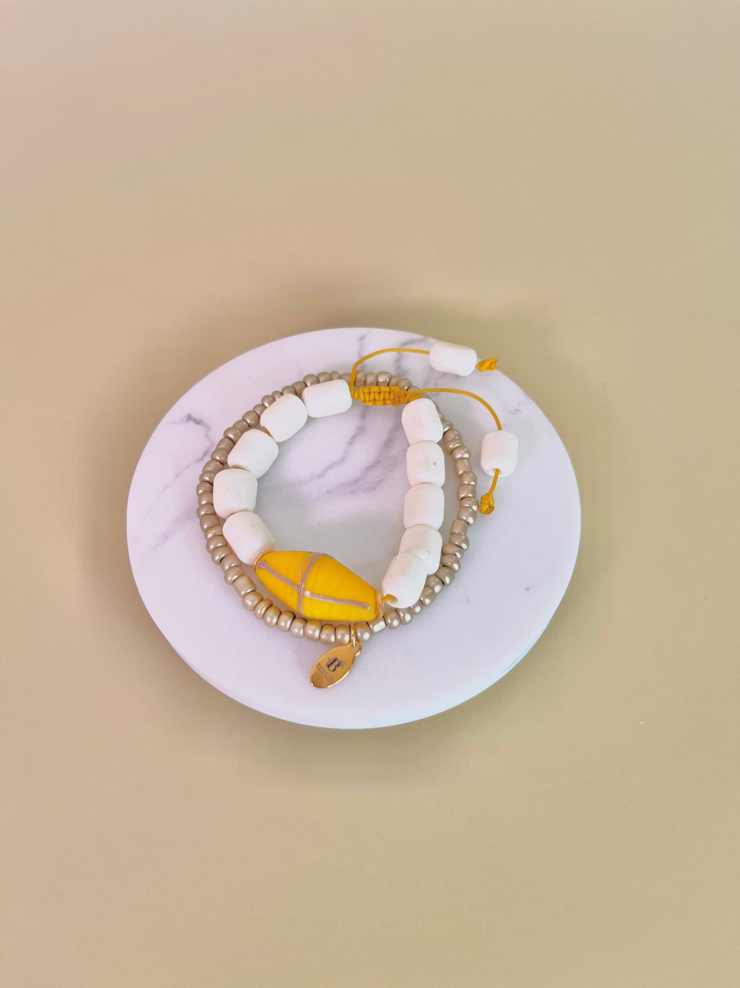 Yellow Java French Cross Beads& Bone Duo Bracelet