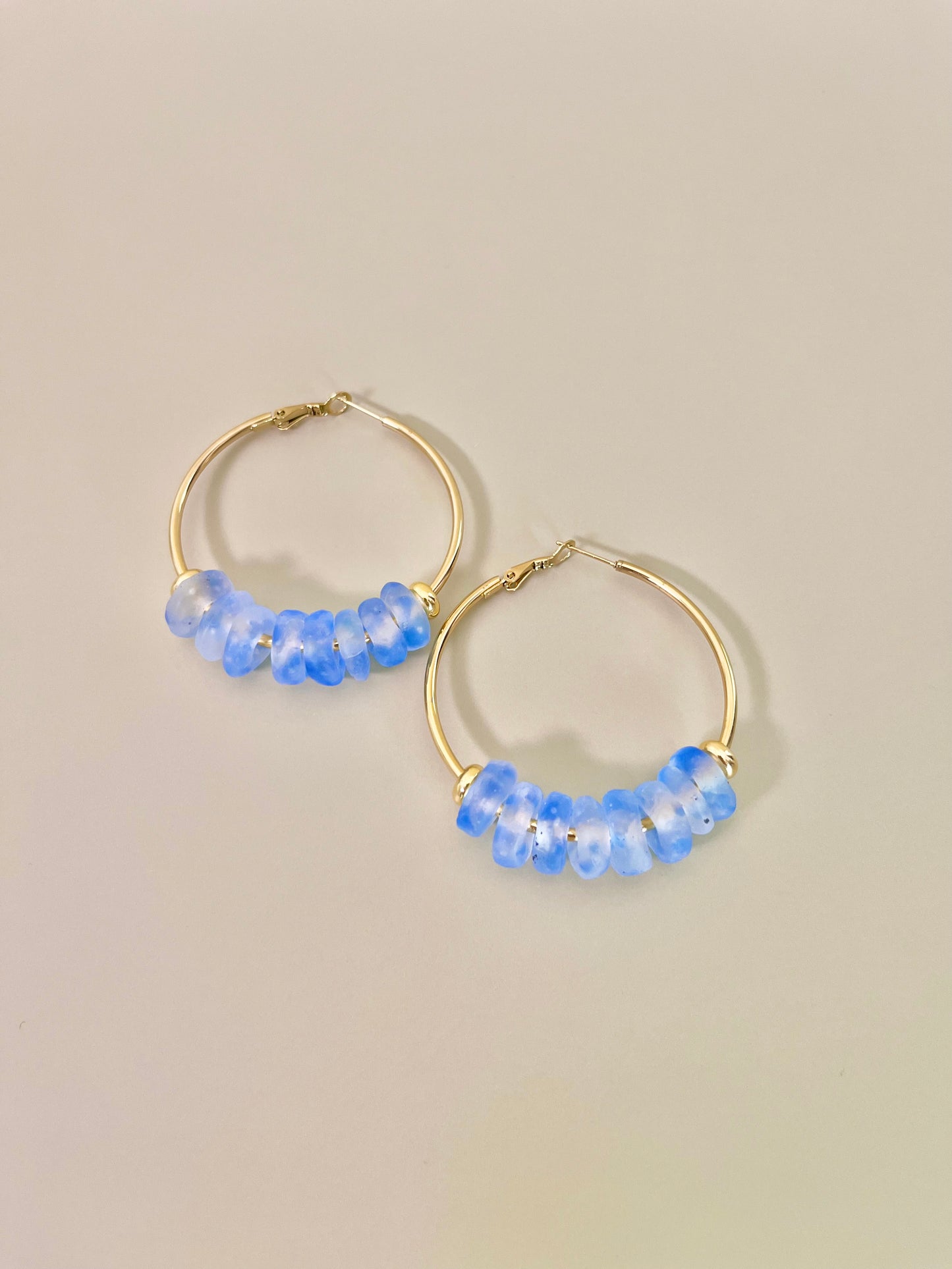 Blue Mist Rondelle Glass Earrings
