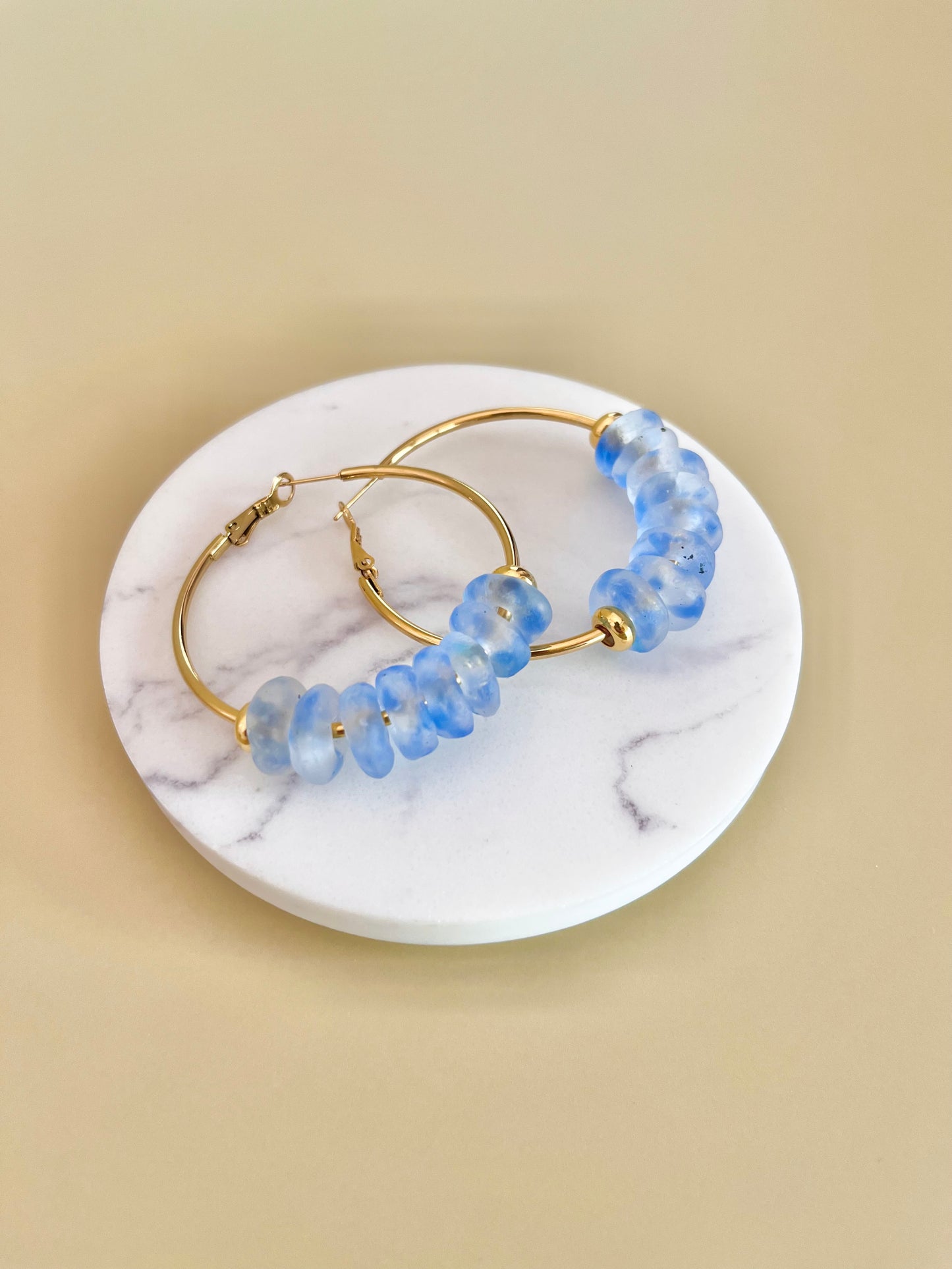 Blue Mist Rondelle Glass Earrings