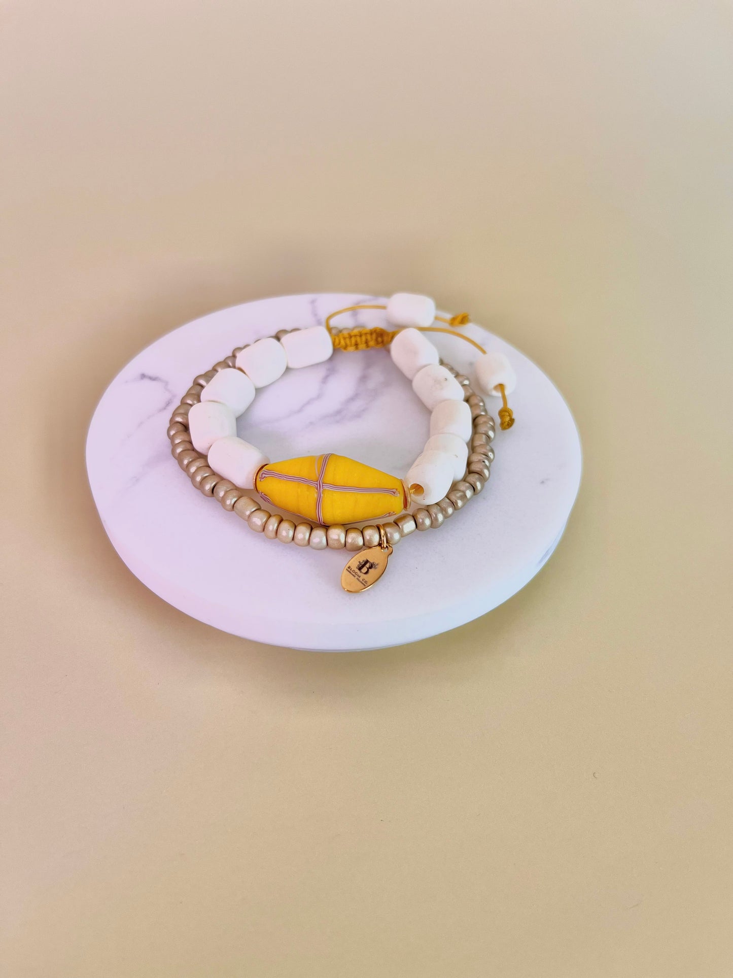 Yellow Java French Cross Beads& Bone Duo Bracelet