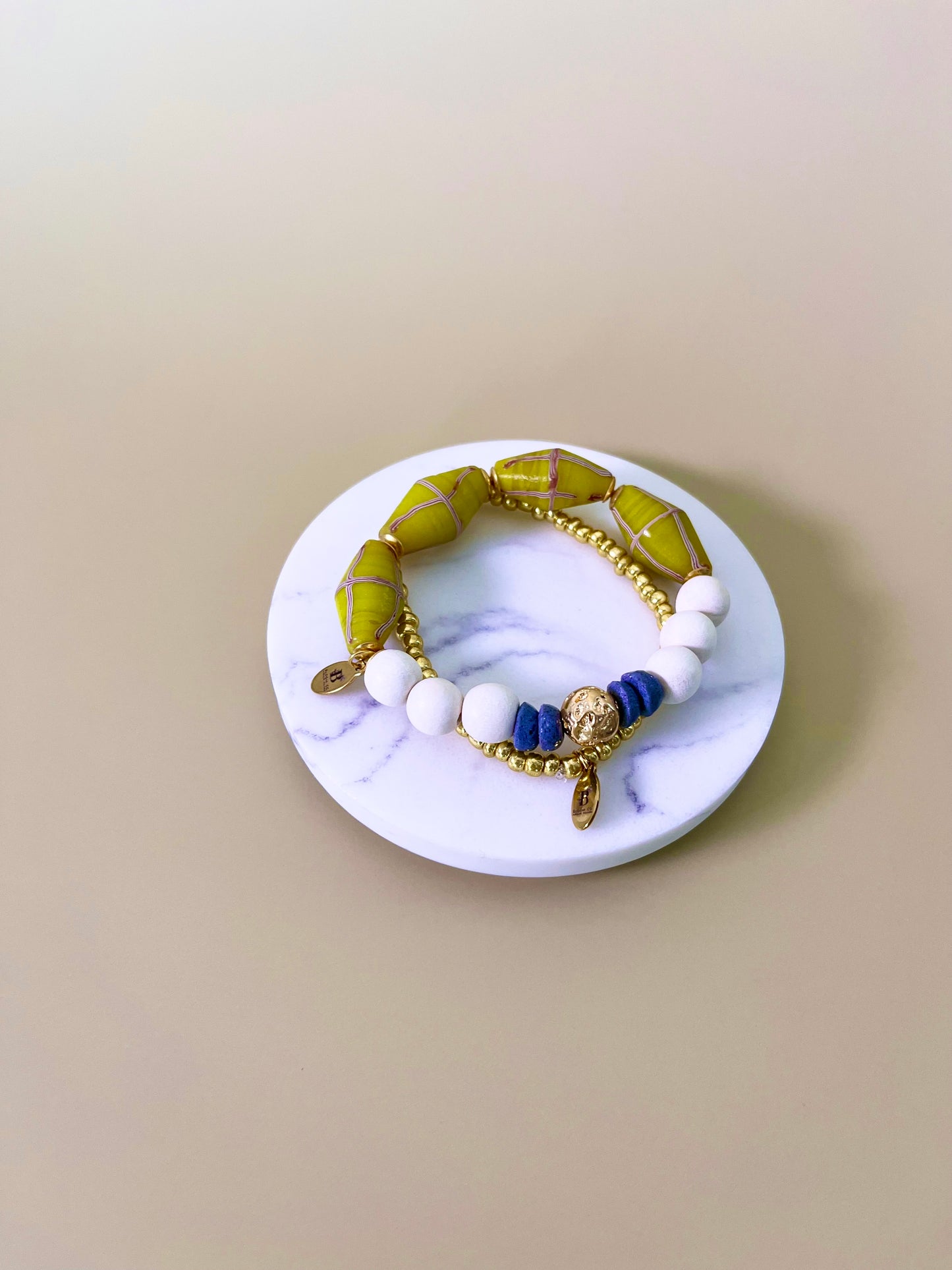 Olive Green Java French Cross Beads Duo Bracelets