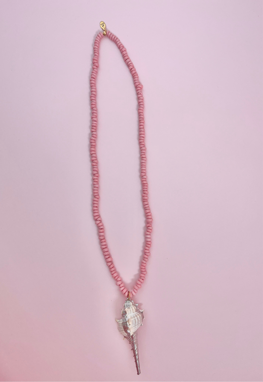 Shell & Pink Java Glass Donut Necklace