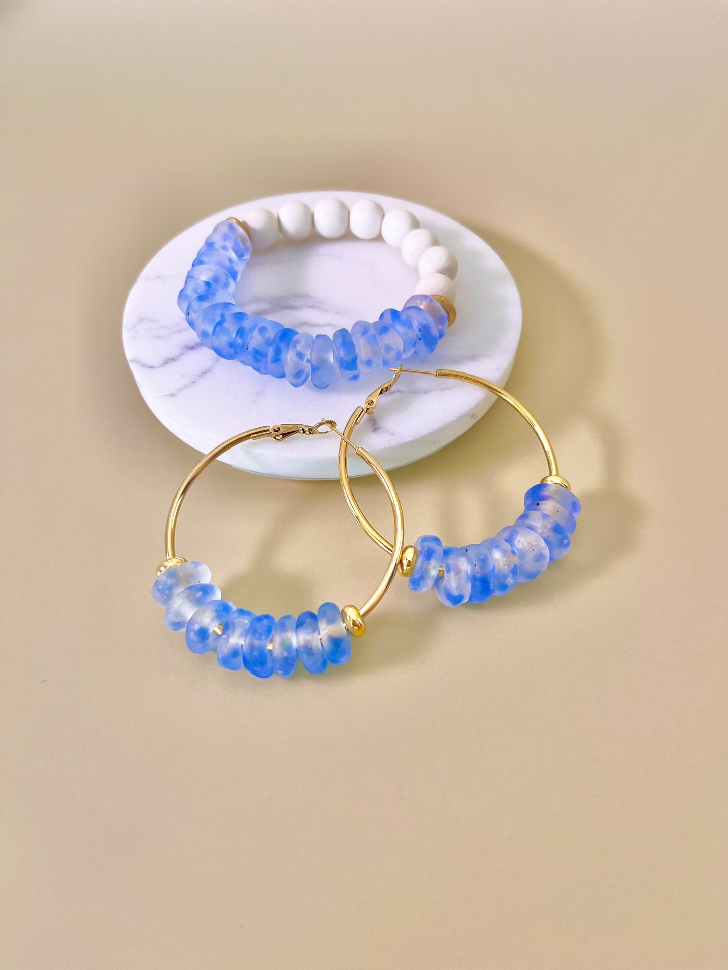 Blue Mist Rondelle Glass Bracelet