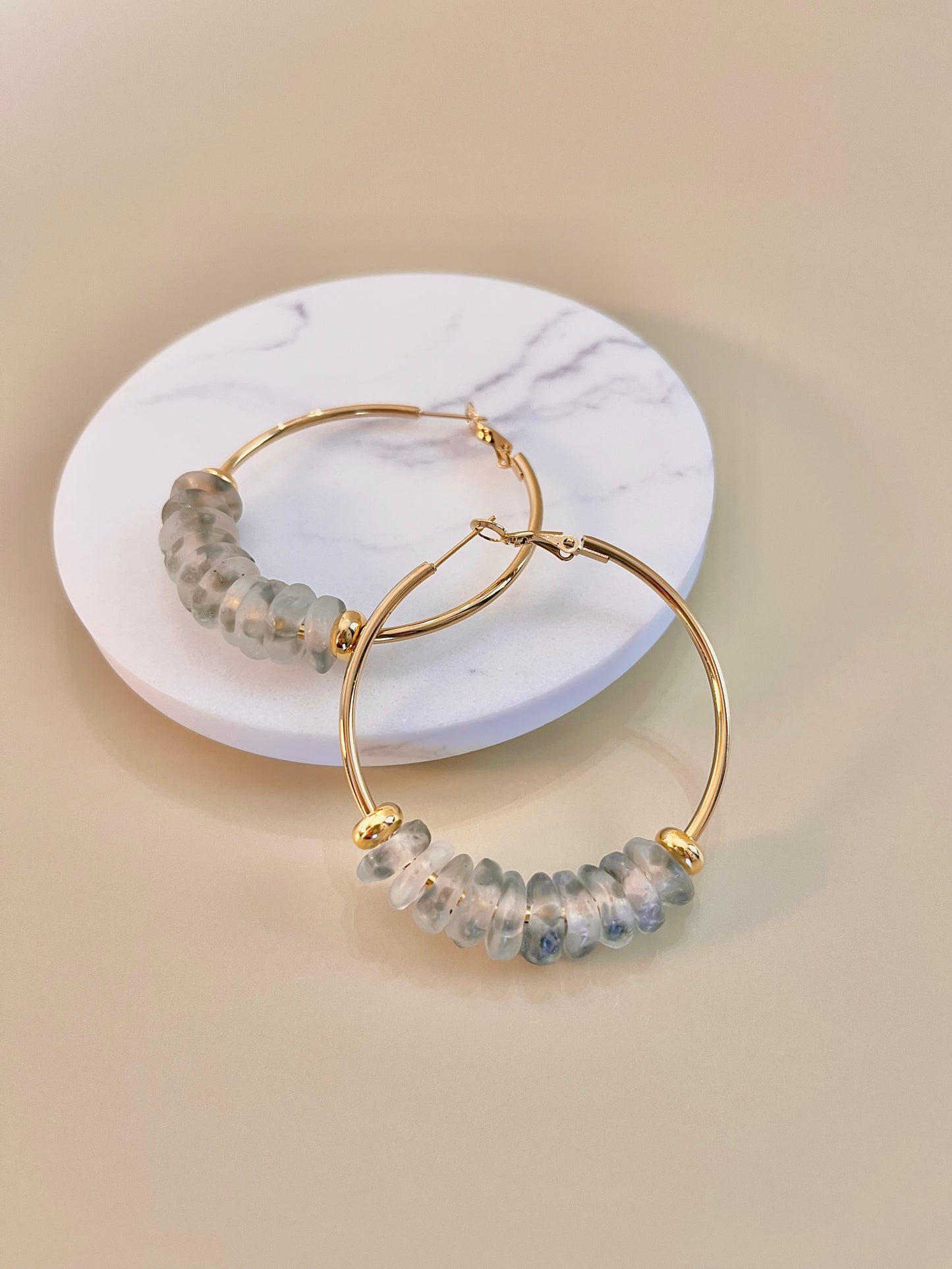 Gray Glass Beads Earrings